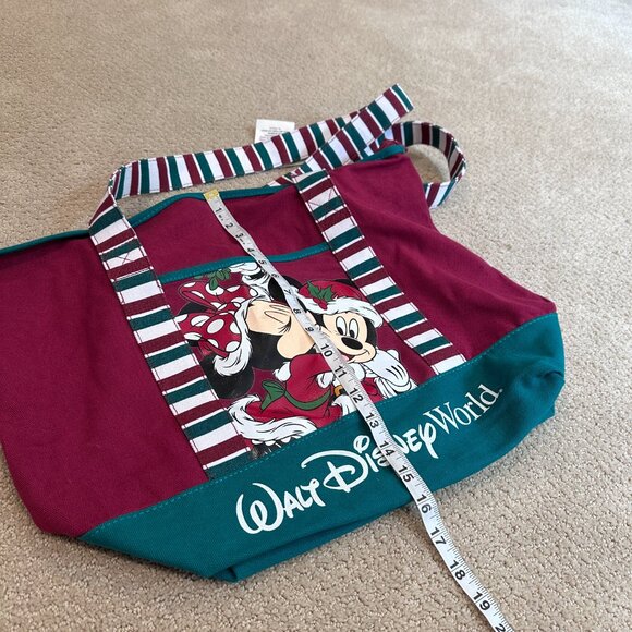 Disney Park Tote Bag Mickey Mouse Minnie Christmas Holiday Canvas Zip Close NWT - Picture 8 of 13